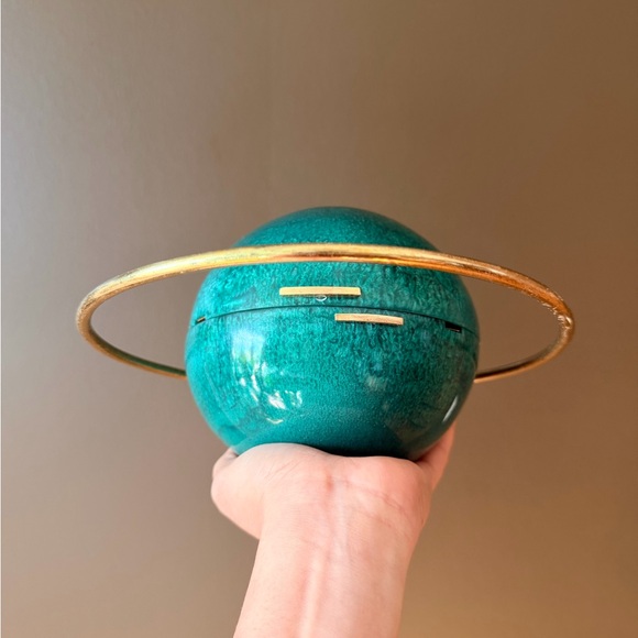 Elegant Teal Clutch with Gold Handle - Picture 7 of 7